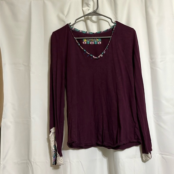 Anthropologie Little Yellow Button Medium Deep Plum long sleeve shirt - Picture 1 of 5